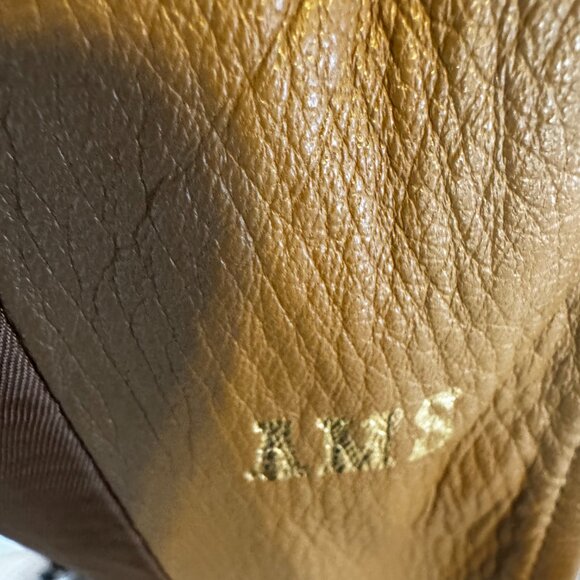 Vintage Chic Peruzzi Italy Caramel Brown Leather Tie Trench Coat Sz Lg - Picture 5 of 13